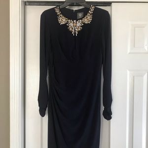 Rouched, embellished Vince Camuto Navy Blue dress